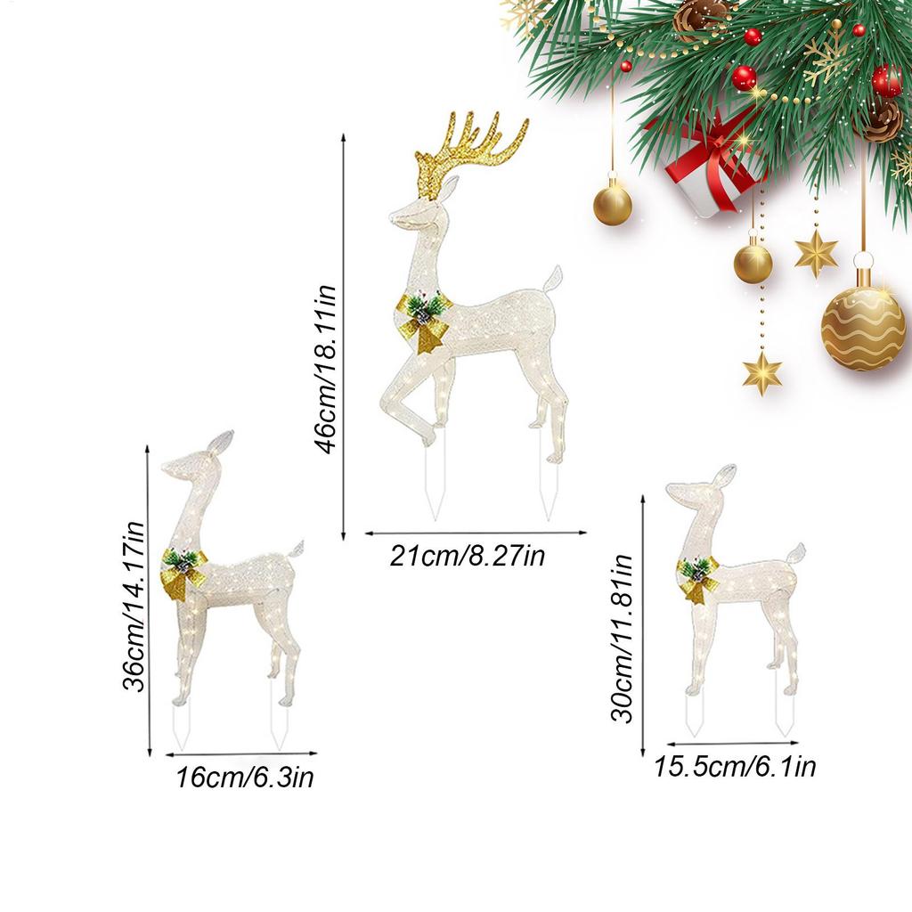 3pcs Christmas Stake Light Set Outdoor 2D Acrylic Lighted Reindeer for Yard Garden Pathway Patio Winter Holiday Party Decoration