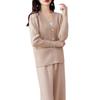2023 Fashion Plus Size Wide-Leg Pants & Long Sleeve Wool Cardigan Set for Spring & Autumn