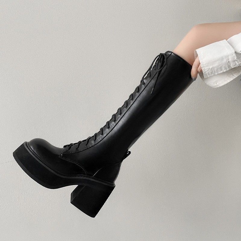 Dicke Damen-Langschaft-Ritterstiefel 2026 neue Sommer-Schnürstiefel mit dicker Sohle