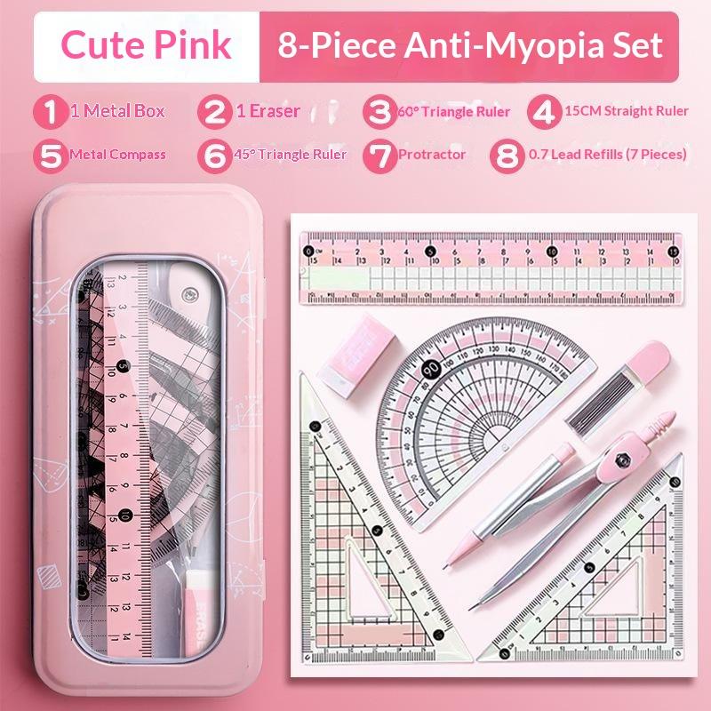Ruler 8-Piece Set Student-Specific Compass Measuring Angle Ruler Triangle Ruler Ruler Full Set Of Ruler Stationery Gift Package