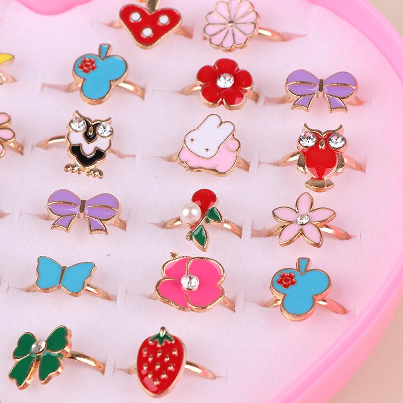 36Pcs Children Rings With Box Adjustable Rings Set Little Girls Cute Colorful Rings Dress Up Kids Gifts Jewelry Toy Finger Rings