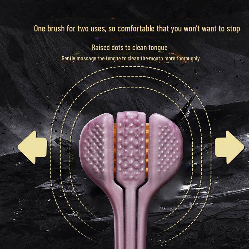 Three-Sided Adult Toothbrush with Soft Bristles and Tongue Scraper for Men and Women