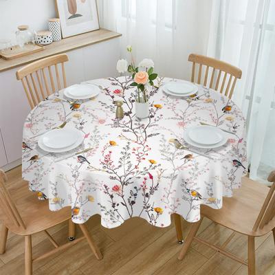 Blumen und Vögel im Frühling, rundes Tischtuch, Festival-Esszimmer, wasserdichte Tischdecke, Tischdecke für Hochzeits-Party-Dekor