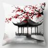 Sofa Kissenbezug Pavillon Pflaumenblüte Kissenhülle Einseitiger Druck Heimdekoration Lendenstütze Chinesischer Stil Orientalisch
