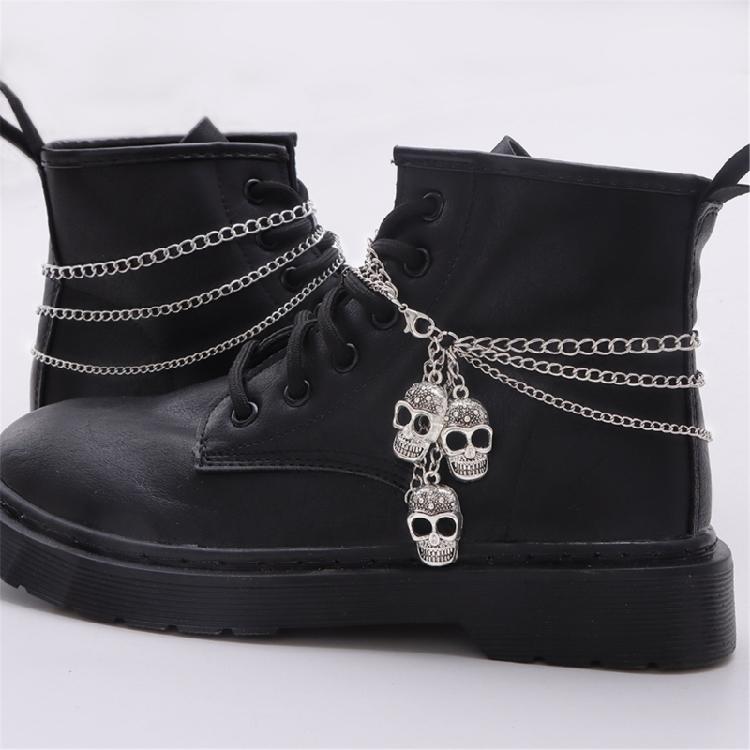 Popular Skull Shoe Chain Metal Shoe Decoration Metallic Chain Link for Footwear Styles Multilayer Motorcycle Boots Chain
