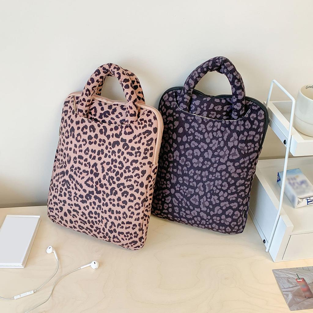 Estampa de Leopardo Capa Protetora Acolchoada à Prova de Choque Bolsa de Ombro para Armazenamento de Tablet Resistente ao Desgaste Bolsa Interna para Laptop Bolsa para Trajeto Trabalho Estudo