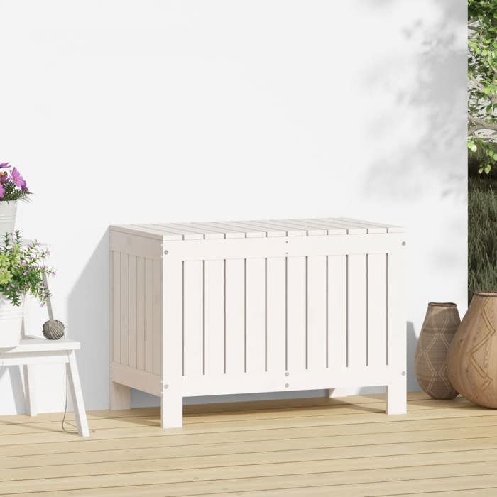 VidaXL Boîte de Rangement de Jardin, Coffre à Outils avec Couvercle, Organisateur de Terrasse Patio Extérieur, Blanc Bois 836145