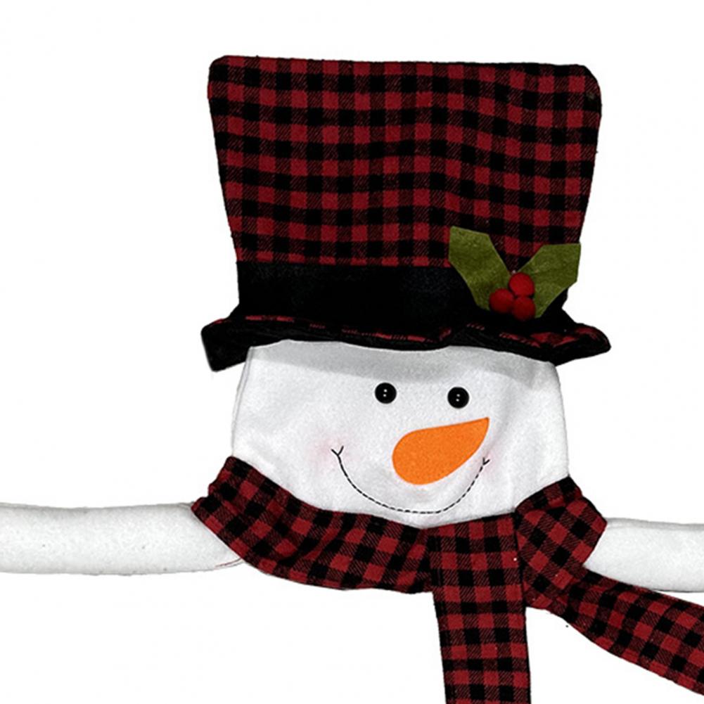 Christmas Snowman Tree Topper Large Plush Snowman Hugger with Red Black Plaid Top Hat Scarf Xmas Tree Ornament