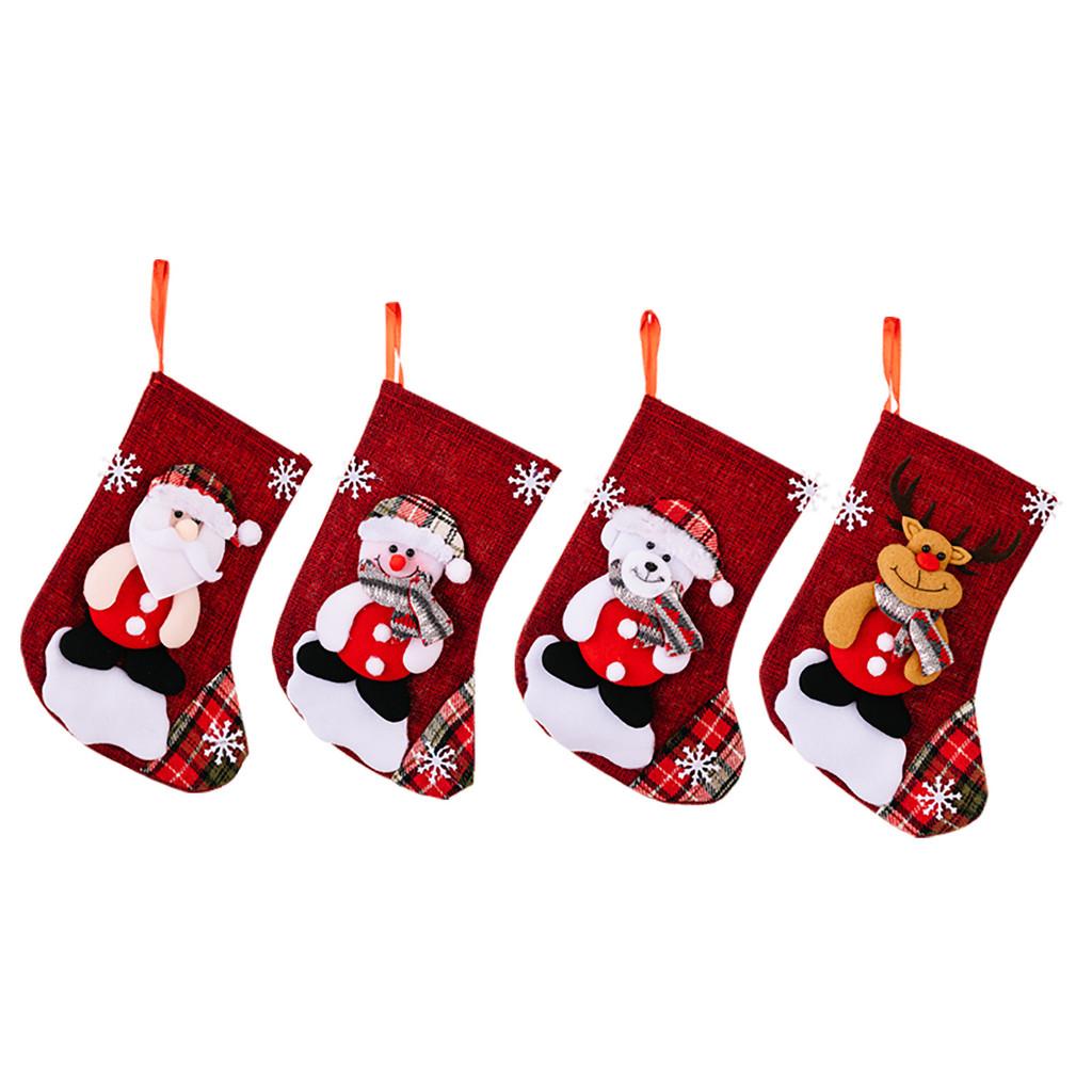Cute Cartoon Christmas Stockings In Red Fabric For Festive Tree Decorations
