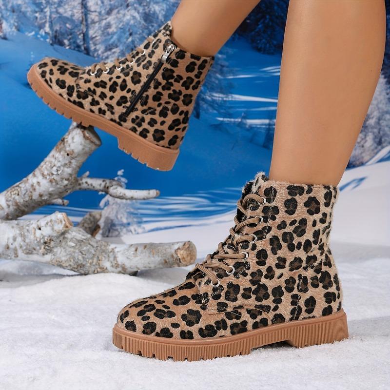Women'S Leopard Print Platform Ankle Boots with Zipper Closure - Round Toe Low Heel, Faux Cover Upper Fabric Lining, TPR Sole for All-Season Comfort