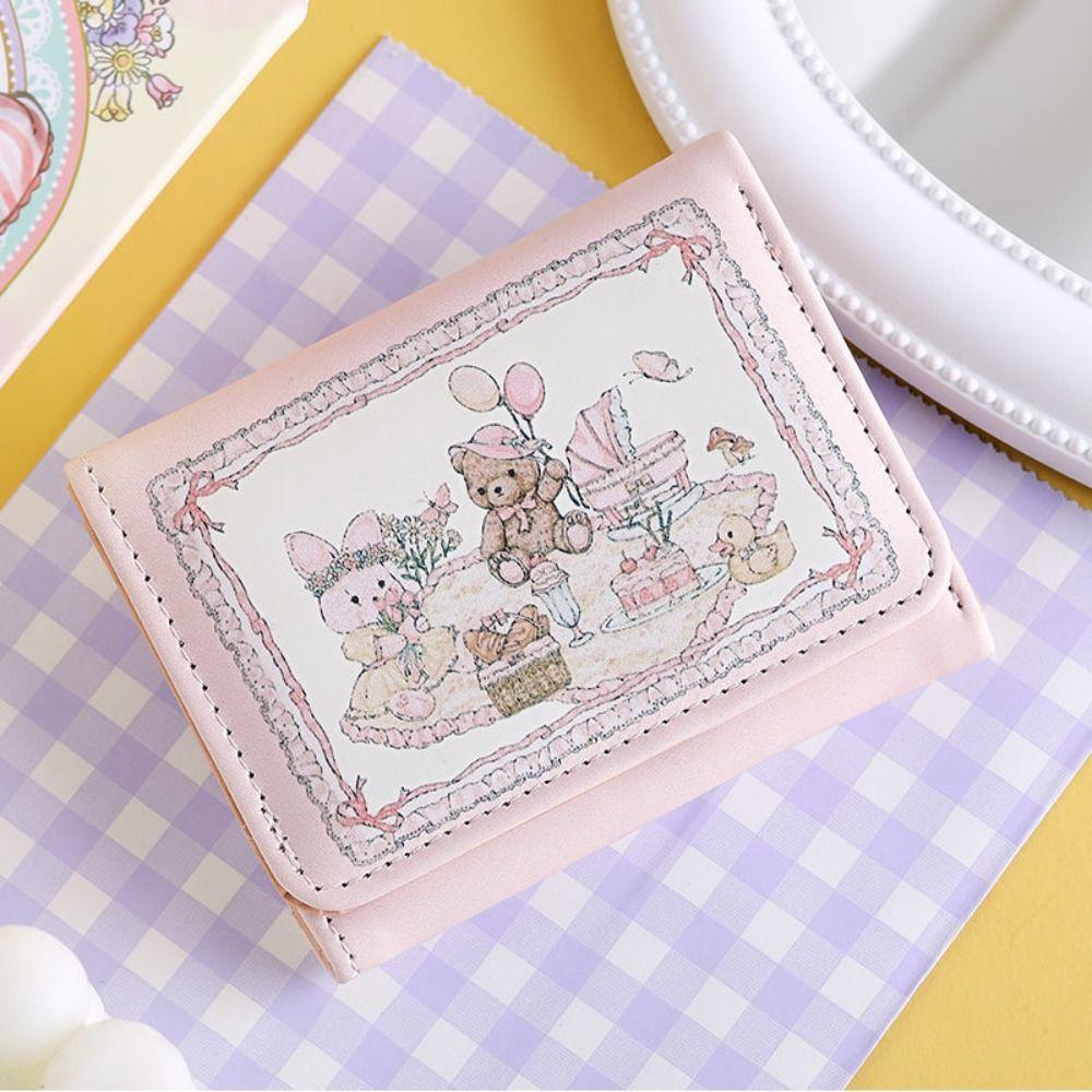 Picnic Multi-card Position Wallet Spring Rabbit Bear Purse Bag Sweet Three Fold Wallet  Daily