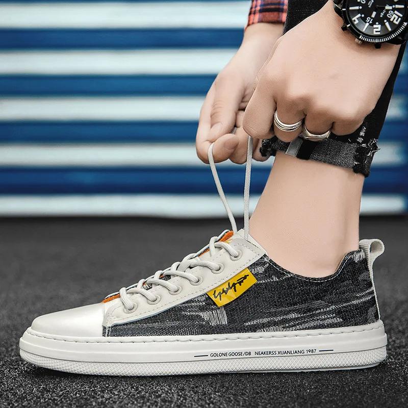 Herren Denim Canvas Atmungsaktive Vulkanisierte Schuhe Neue Mode Outdoor Lässig Herren Bequeme Rutschfeste Verschleißfeste Sportschuhe