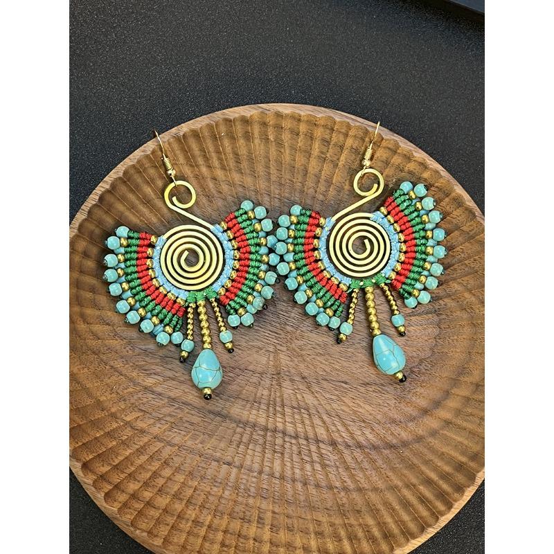 Bohemian Earrings Hand-woven Retro Vacation Versatile Temperament Earrings Women's Long Earrings