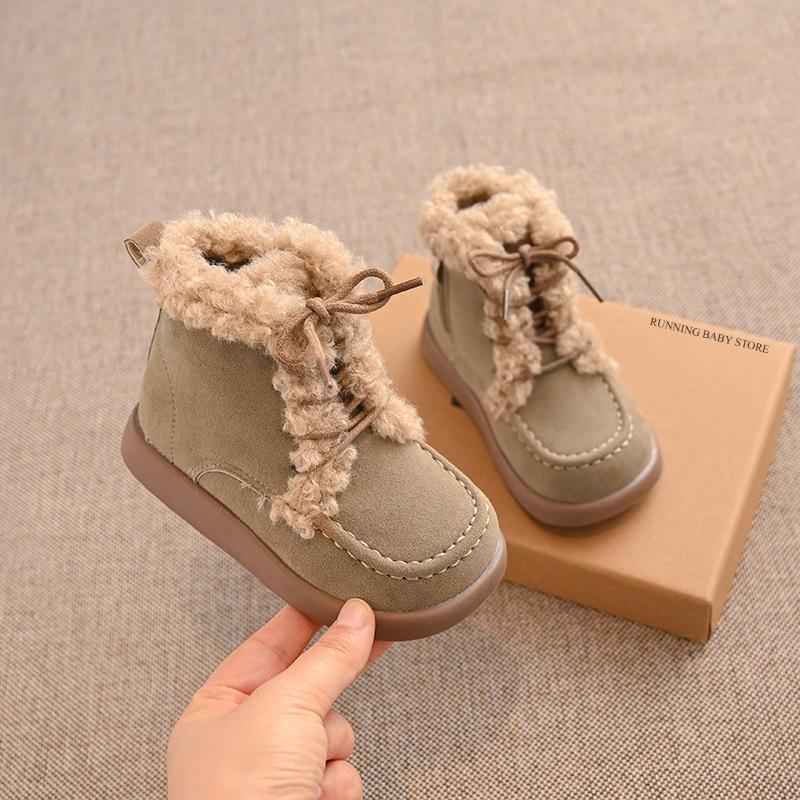 Winter Children Thick Sole Suede Snow Boots Girls Casual Warm Anti-slip Cotton Shoes Casual Outdoor Flat Footwear