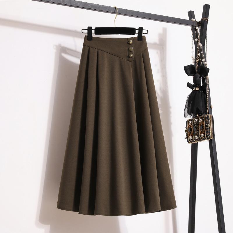 Large Size Women's Fat Mm New Winter Style Slimming and Age-reducing Solid Color Big Slim and Waist-hugging Casual Skirt