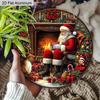 2D Flat Aluminium Merry Christmas Sign with Santa Claus & Fireplace Pattern - Warm Winter Figurine Ornaments - Ideal for Front Door, Wall, Porch