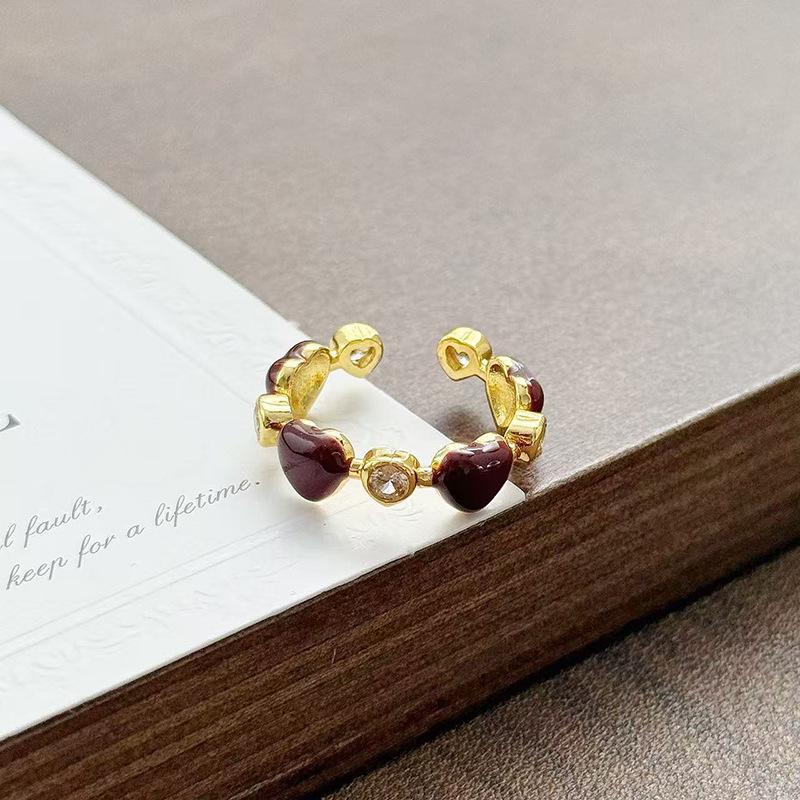 Angola Red Drop Oil Transfer White Opening Ring Retro Women'S Niche High-End Sense Light Luxury Temperament Ring