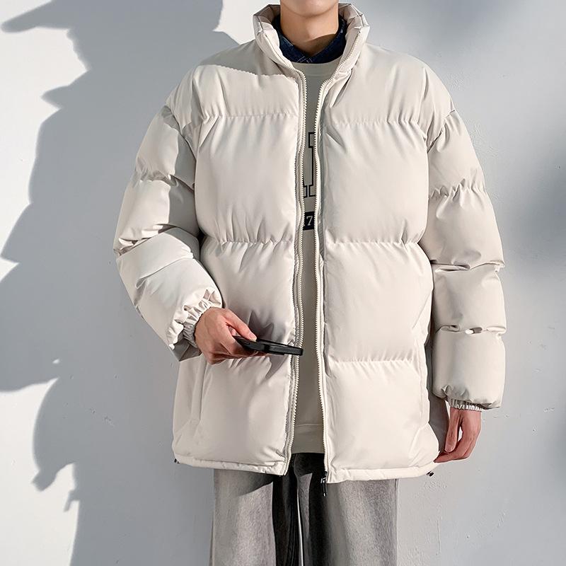 Live broadcast of the new stand-up collar cotton clothes, men's solid color simple urban trendy brand couple thickened warm cotton-padded clothes