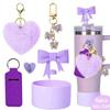 Bows Accessories For Stanley Cup 40&30Oz Tumbler With Handle,Including Bow Straw Topper,Chapstick Holder, Boot, Keychain Charms