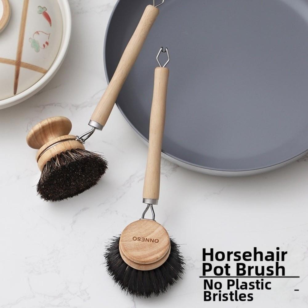 Solid Wood Dish Pot Brush Replaceable Frying Pan Brush Kitchen Cleaning Brush  Home Cleaning