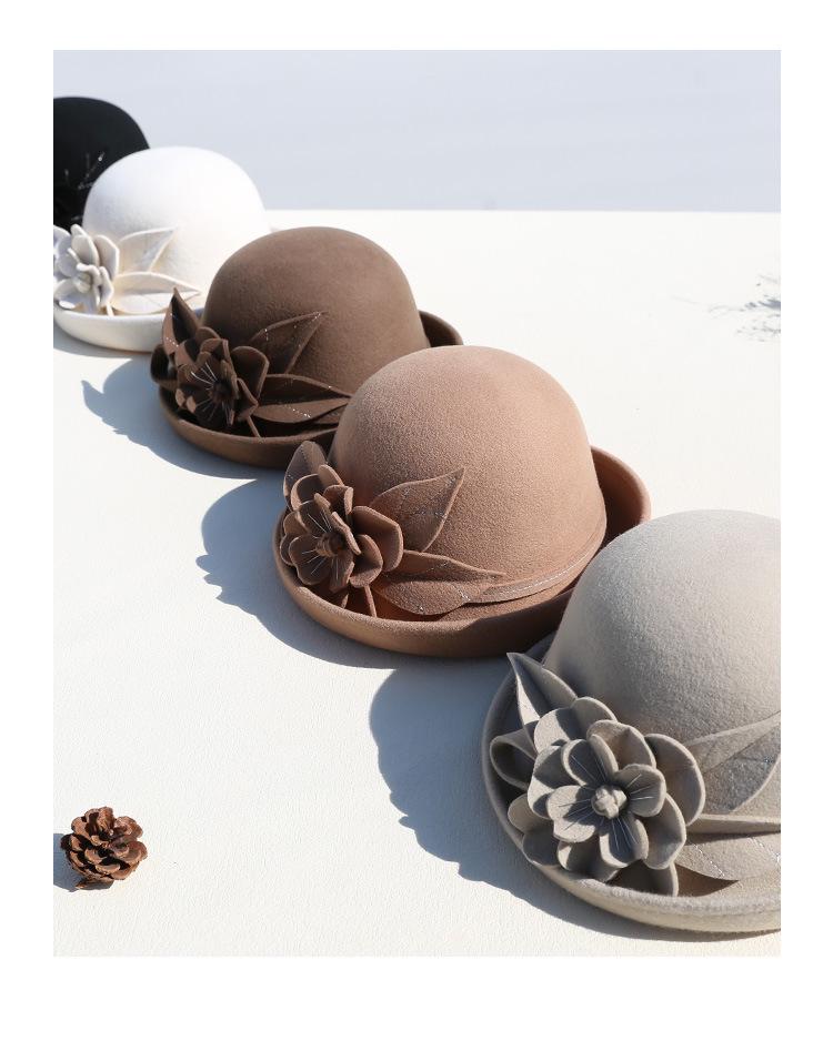 Women's Retro Wool Felt Bucket Hat - Elegant Folded Brim for Autumn/Winter