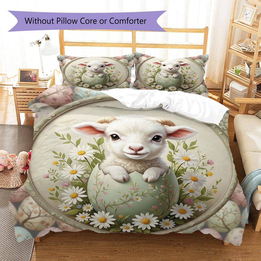 CuteEasteranimals Pattern Bedding Quilt Set Quilt Cover Pillowcase Home Decoration Birthday Gift (1 * duvet cover + 2 * pillowcase, without core)