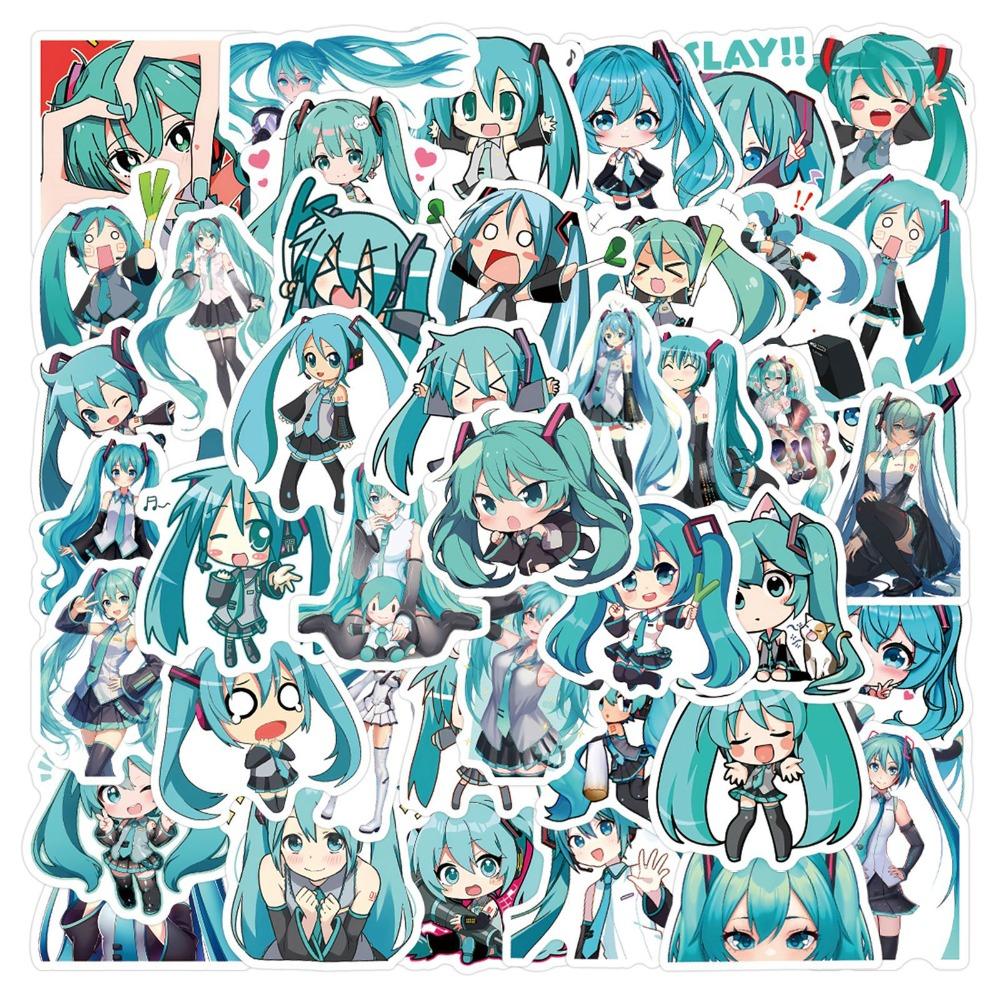 62Pcs Hatsune Miku Graffiti Stickers Luggage Water Cup Stationery Mobile Phone Scooter Laptop Refrigerator Decoration Diy Decals