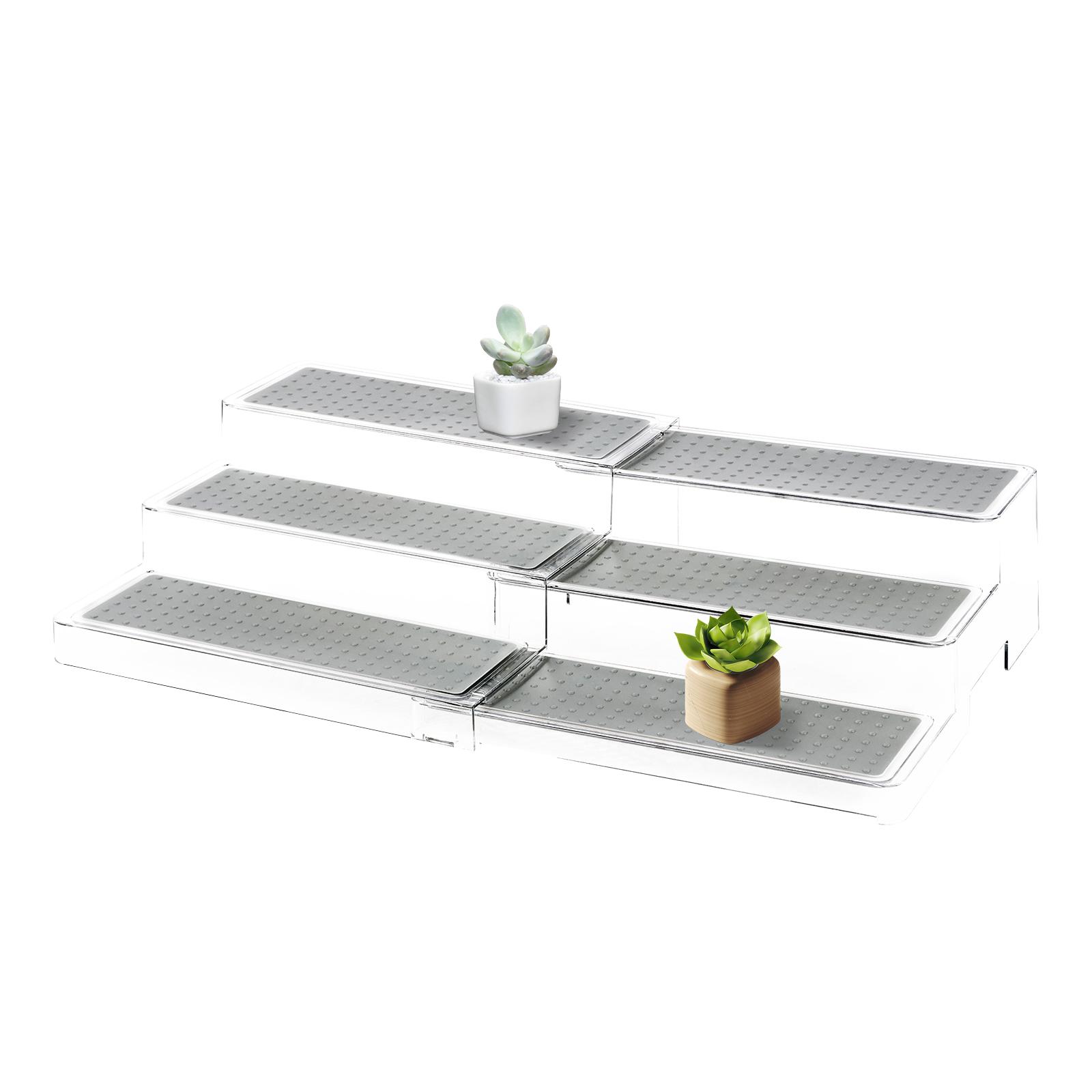 

3 Tier Expandable Perfume Organizer Nonslip Tiered Spice Display Stand Versatile Perfume Tabletop Shelf for Kitchen Spice Rack серый