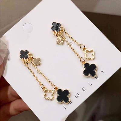 Fashion Tassel Clover Earrings Premium Luxury White Earrings Women's Black Earrings