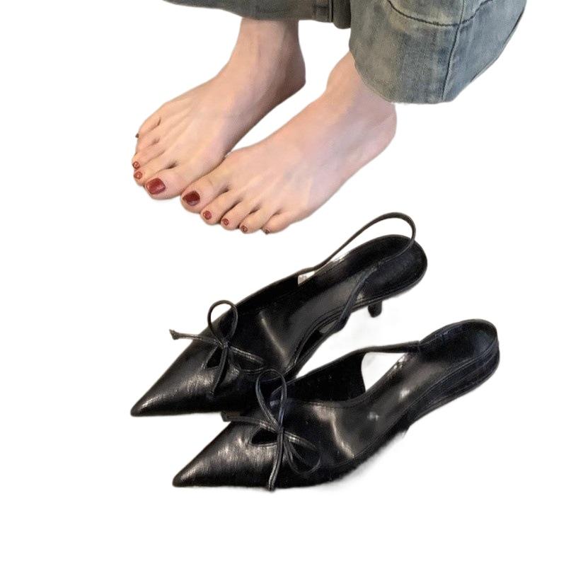 Hot Selling Spring Summer 2025 NewPointed Toe Thin Heel Butterfly Knot High Heels Strap Back Women Sandals Low Cut Single Shoes