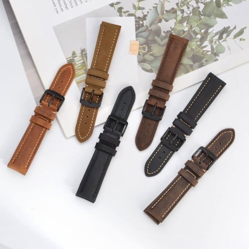BISONSTRAP Replacement Watch Band, Genuine Suede Leather with Black Buckle and Spring Bars, 18mm, Camel, for Men and Women