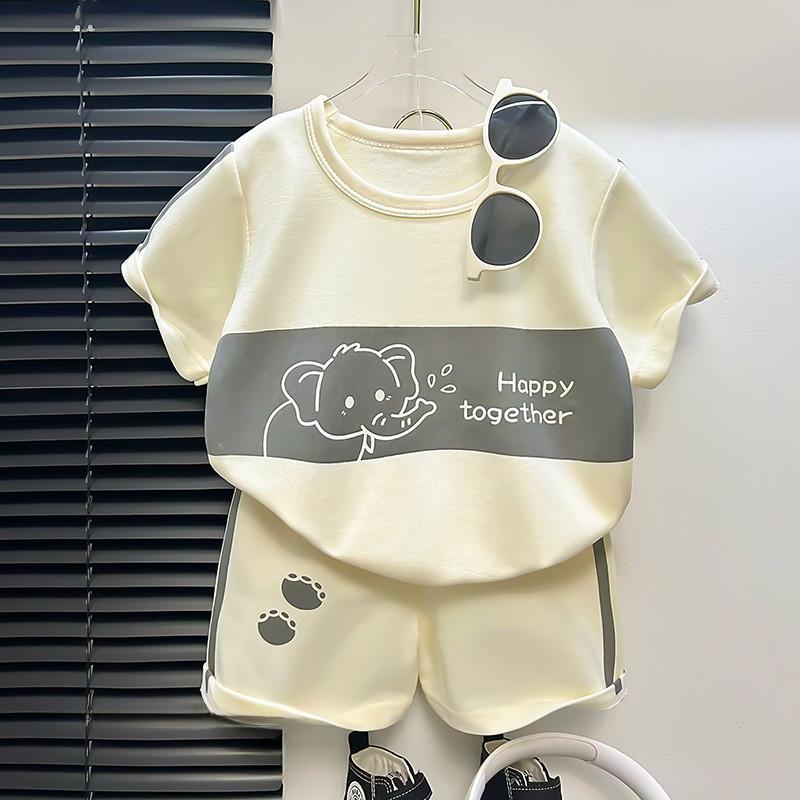 Baby Boy Girl Summer Cotton Animal Cartoon Short Sleeve T Shirt And Shorts Set For Toddler Kids