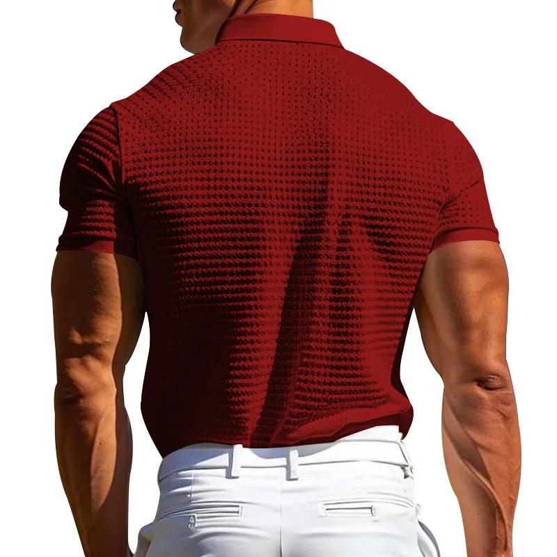 Men's Solid Waffle Knit Casual Polo Shirt Men Breathable Plus Size Sports Classic Polo Tee Daily Wear Short Sleeve Polo Shirts
