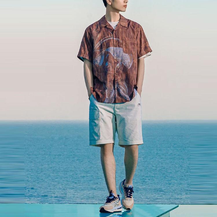 Li-Ning X Disney Pinocchio Cartoon Print Casual Short Sleeve Shirt Men Tops Brown ASHS431-2