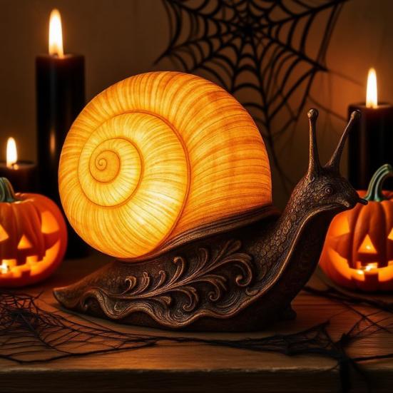Halloweenská noční lampička šnek Vintage vyřezávaná simulační socha šneka z pryskyřice Stolní světlo Sváteční párty Domov Kancelář Ložnice Dekorativní lampa šnek