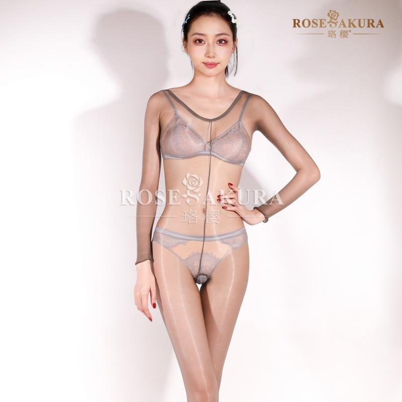 Sexy Oily One-Piece Open Crotch Temptation Long-Sleeved Full Bodystocking Thin Pole Dance Sex Game Ootd Cos Self Pleasure Hot