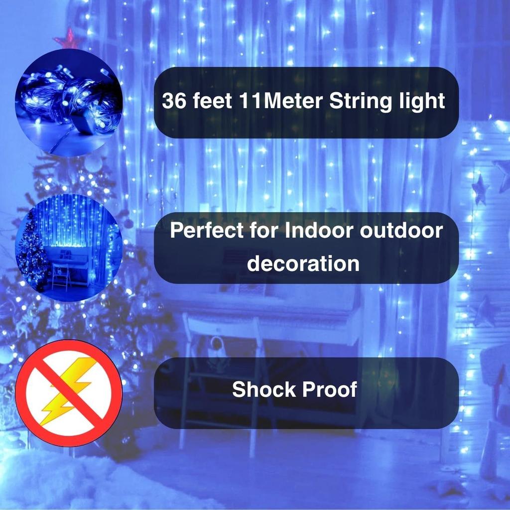 36 Ft LED Pixel String Lights  Blue LED Bulbs On Flexible Copper WireDecorative Serial Lights for Diwali, Christmas, Wedding & Home Decor | Pack of 3
