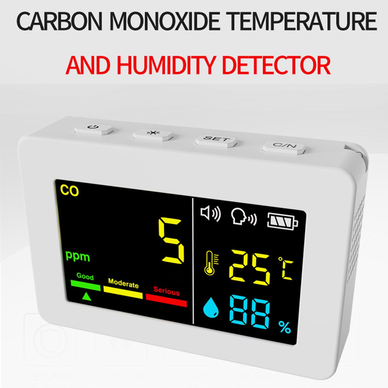

Portable Air Quality Meter 3in1 CO Temperature and Humidity Tester Color Screen Carbon Monoxide Detector with Voice чёрный