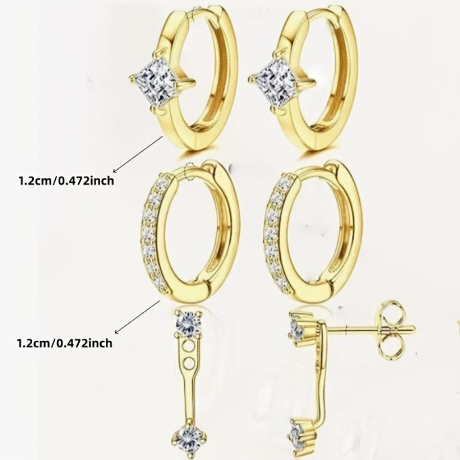6pcs Minimalist Niche Design Golden Earring Set with Synthetic Synthetic Zirconia, Small Earring Set Suitable for Multiple Piercings