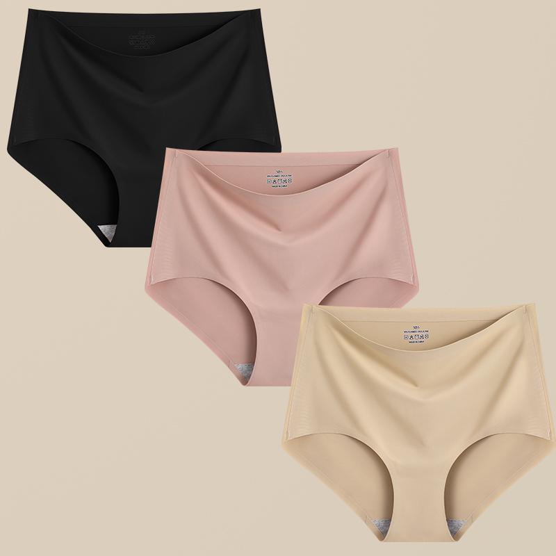 FINETOO 3Pcs Women's Panties Seamless Underwear Invisibles Briefs High Waist Full Coverage Breathable Moisture Wicking Underpant