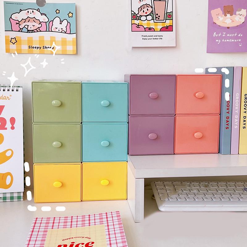 Cutie de Depozitare Pătrată Macaron pentru Birou Cutie de Depozitare Combinație Bloc de Construcție Cutie de Depozitare Cosmetice Bijuterii