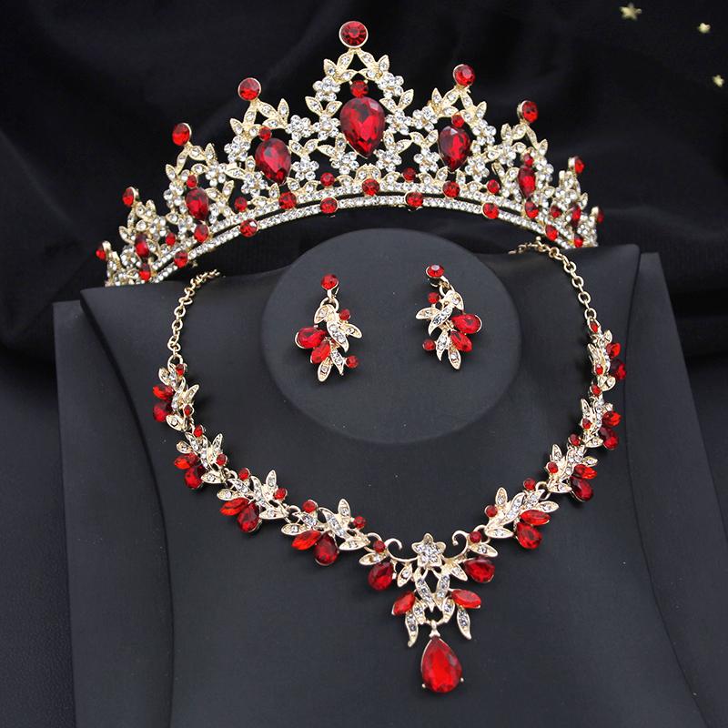 Gorgeous Princess Purple Crystal Bridal Jewelry Sets for Women Tiaras Crown Bride Earrings Wedding Necklace Jewelry Set
