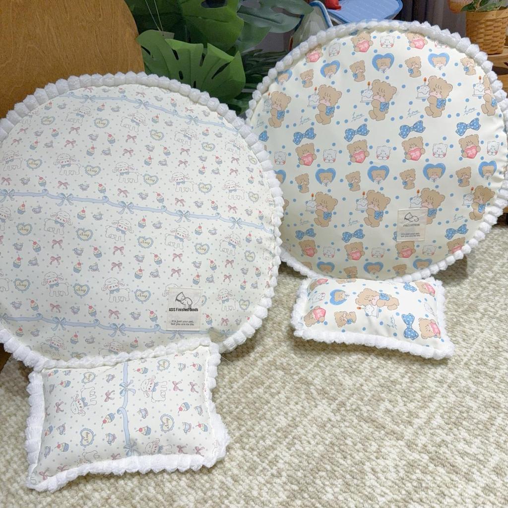 Four Seasons Antihaft-Fell Rundes Haustierbett im koreanischen Stil - Abnehmbares, waschbares großes Hunde- und Katzenbett mit Malteser-Bichon-Kissen.