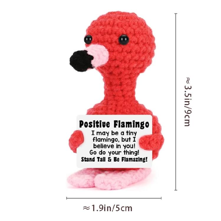 Strickwolle Puppe mit Positivitätskarten Positiver Flamingo Aufmunterung Glücksbringer Geschenk Motivierendes Präsent