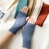 1Pair Acrylic Fiber Long Fingerless Soft Warm Gloves Winter Solid Color Women Warmer Mittens