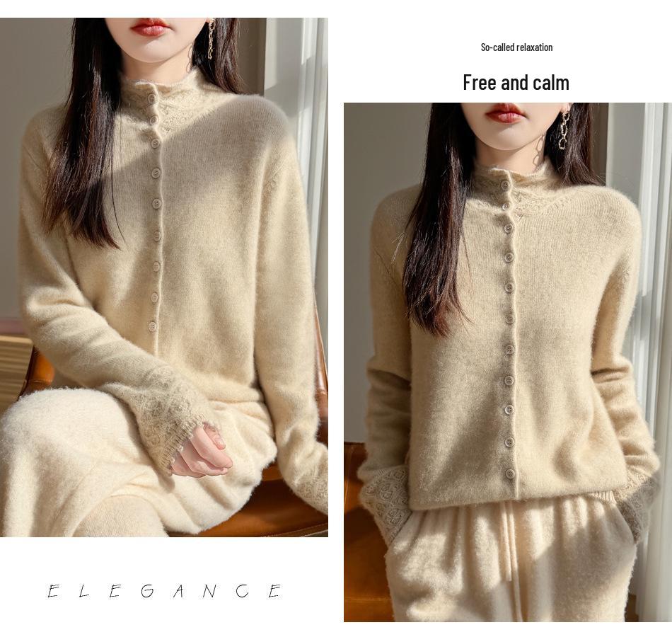 Women's Velvet Cardigan: Cozy Half-High Collar, Loose Fit, Versatile Winter Sweater.