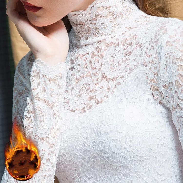 

Женская однотонная рубашка-хеддинг с длинными рукавами и высоким воротом, утолщенная, осенне-зимняя 3XL белый