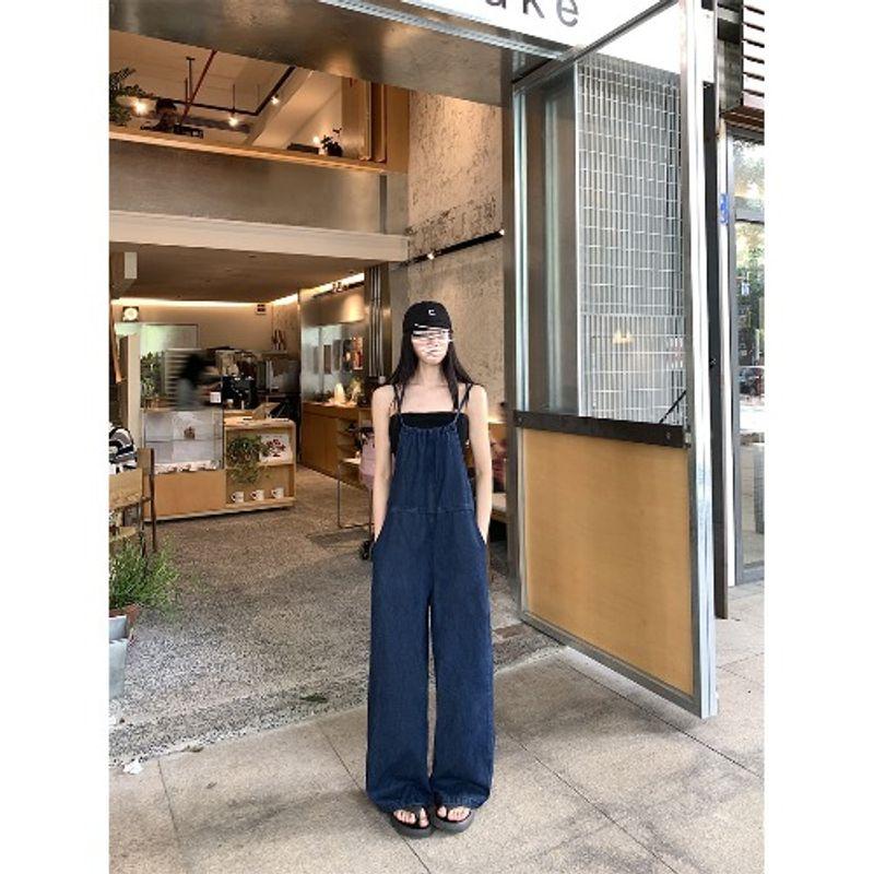 

Kumikumi Ретро Выбеленный Темно-синий Деним Подтяжки Женские Осенние Стройнящие Универсальные Прямые Брюки Свободные Брюки Dark Blue L