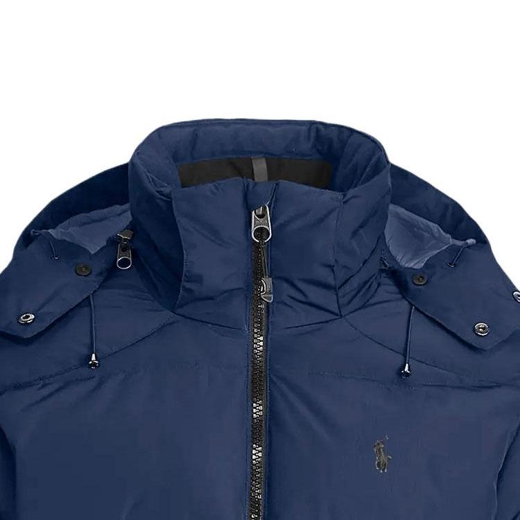 Polo Ralph Lauren Ss23 Solid Color Logo Embroidered Stand Collar Hooded Down Jacket Men Jacket Navy-Blue 710761907-002