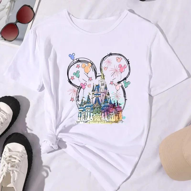 

Смешной Микки Мечты Акварельный Замок Принт Унисекс Летняя Повседневная Футболка Уличная Одежда S